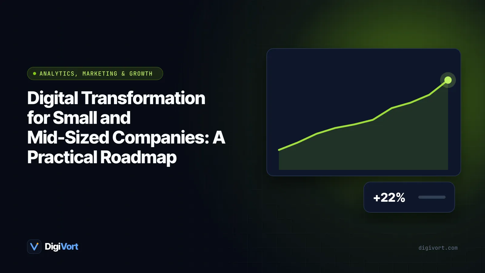 Illustration of a winding roadmap connecting paper files, a website, a cloud server and a business dashboard