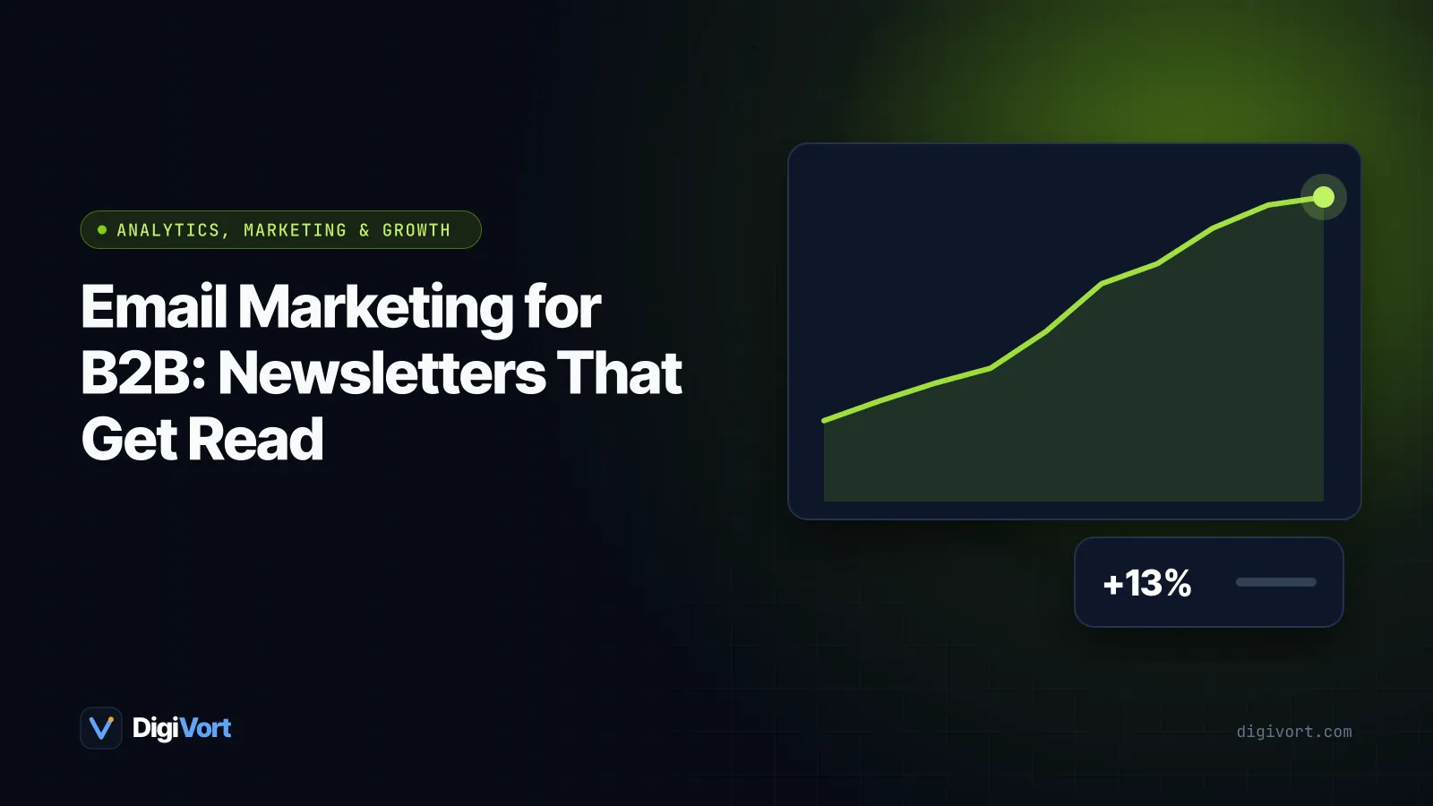 Illustration of a clean business newsletter on a laptop screen with a short article list and one clear button