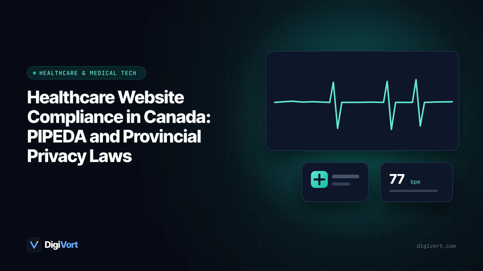 Illustration of a Canadian clinic website with a padlock, a consent checkbox and a map of Canadian provinces in the background
