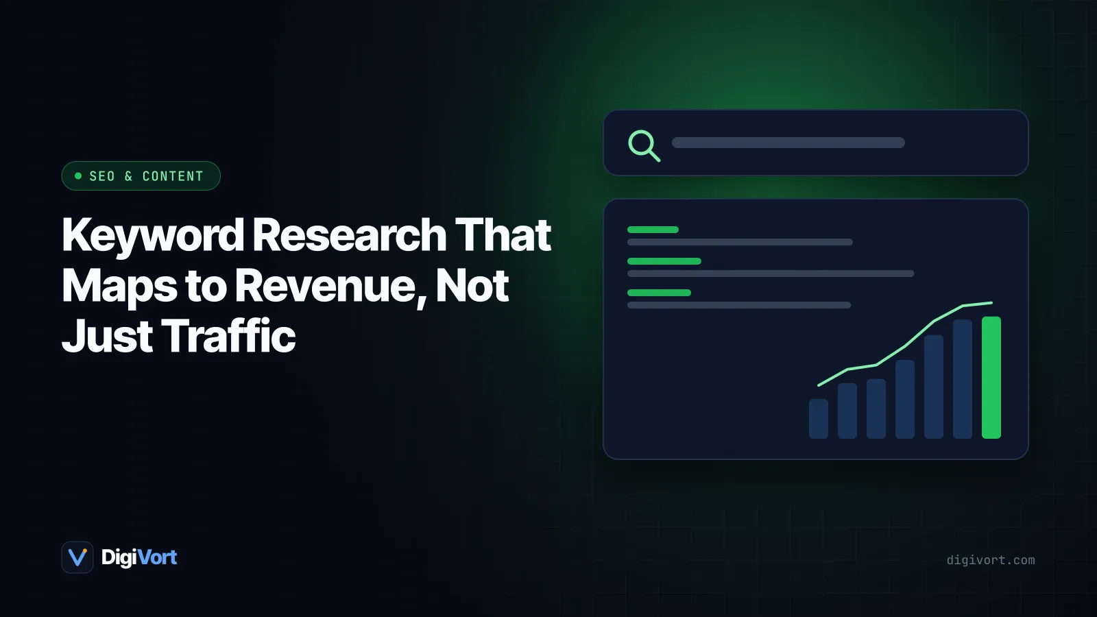 Illustration of a keyword list flowing into a funnel that ends at a cash register and a contact form