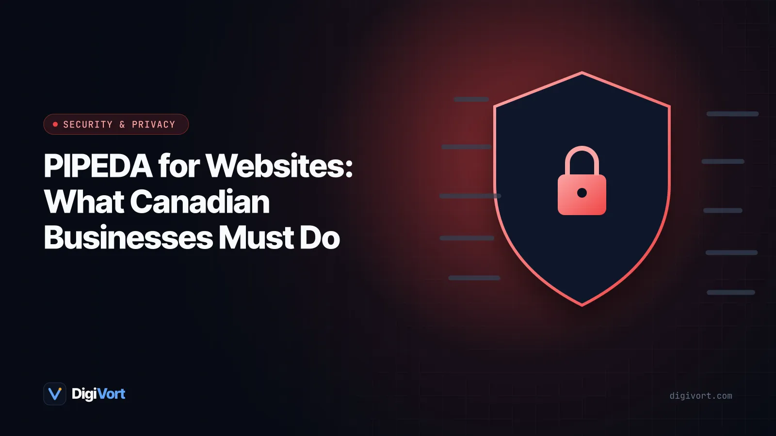 Illustration of a Canadian maple leaf on a shield beside a website form with a consent checkbox and a padlock